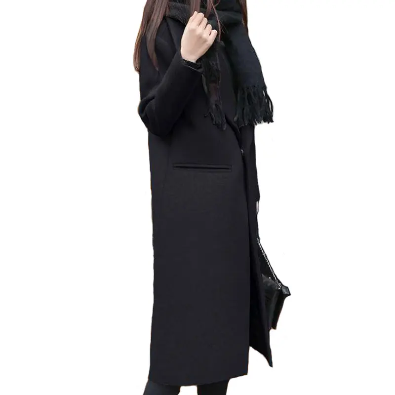 Фото Женское двухстороннее шерстяное пальто теплое однотонное - купить