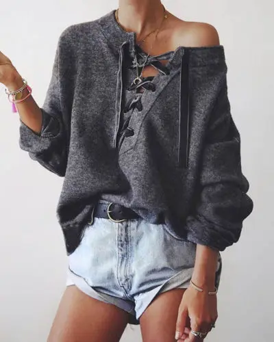 2017 Hot Fashion Autumn Women's Lace-Up V neck Loose Sweater Casual Long Sleeve Shirt Sweater Winter Jacket Warm Tops
2017 Hot Fashion Autumn Women's Lace-Up V neck Loose Sweater Casual Long Sleeve Shirt Sweater Winter Jacket Warm Tops