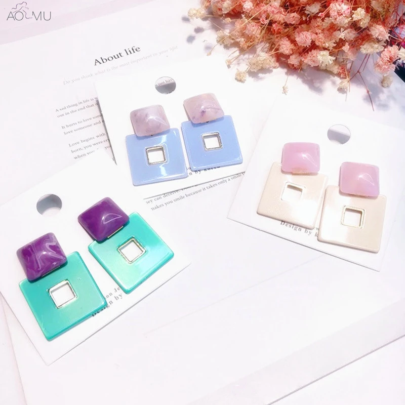 AOMU Fashion Cute Candy Color Water Drop Square Acrylic Acetic Acid Splicing Earrings Women Geometric Dangle Jewelry Brincos
AOMU Fashion Cute Candy Color Water Drop Square Acrylic Acetic Acid Splicing Earrings Women Geometric Dangle Jewelry Brincos