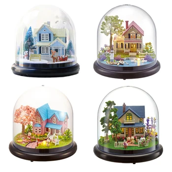 

DIY Assemble Glass Cover Doll House Romantic Ferris Wheel Miniature Dollhouse With LED Light Birthday Christmas Gift Kid Craft