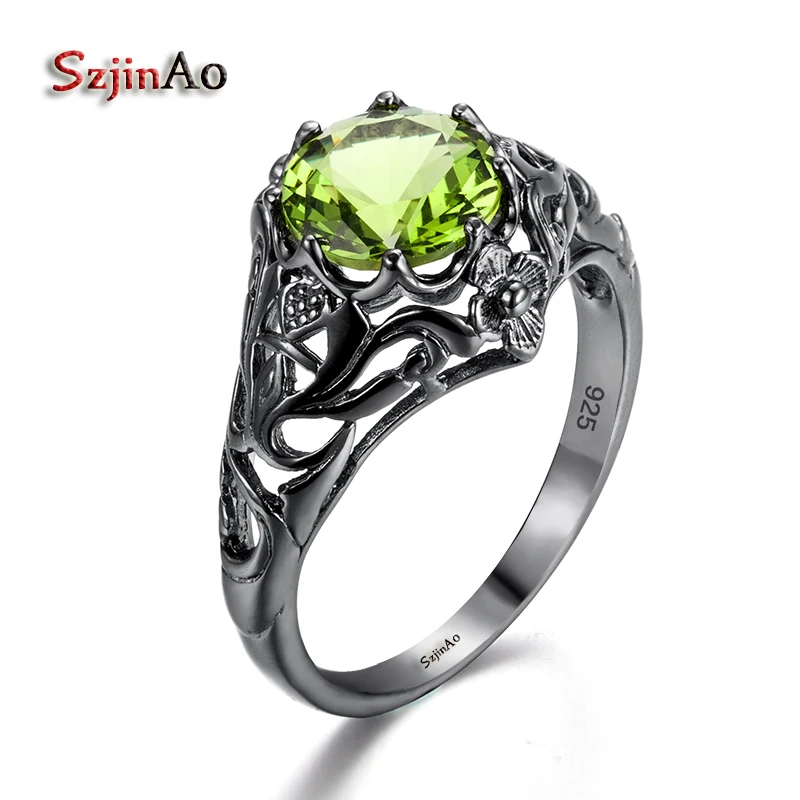 Szjinao Korean Wedding Ring 100% 925 Sterling Silver Black Gold Color Round Peridot Vintage Crown Rings for Women bagues 2017
Szjinao Korean Wedding Ring 100% 925 Sterling Silver Black Gold Color Round Peridot Vintage Crown Rings for Women bagues 2017