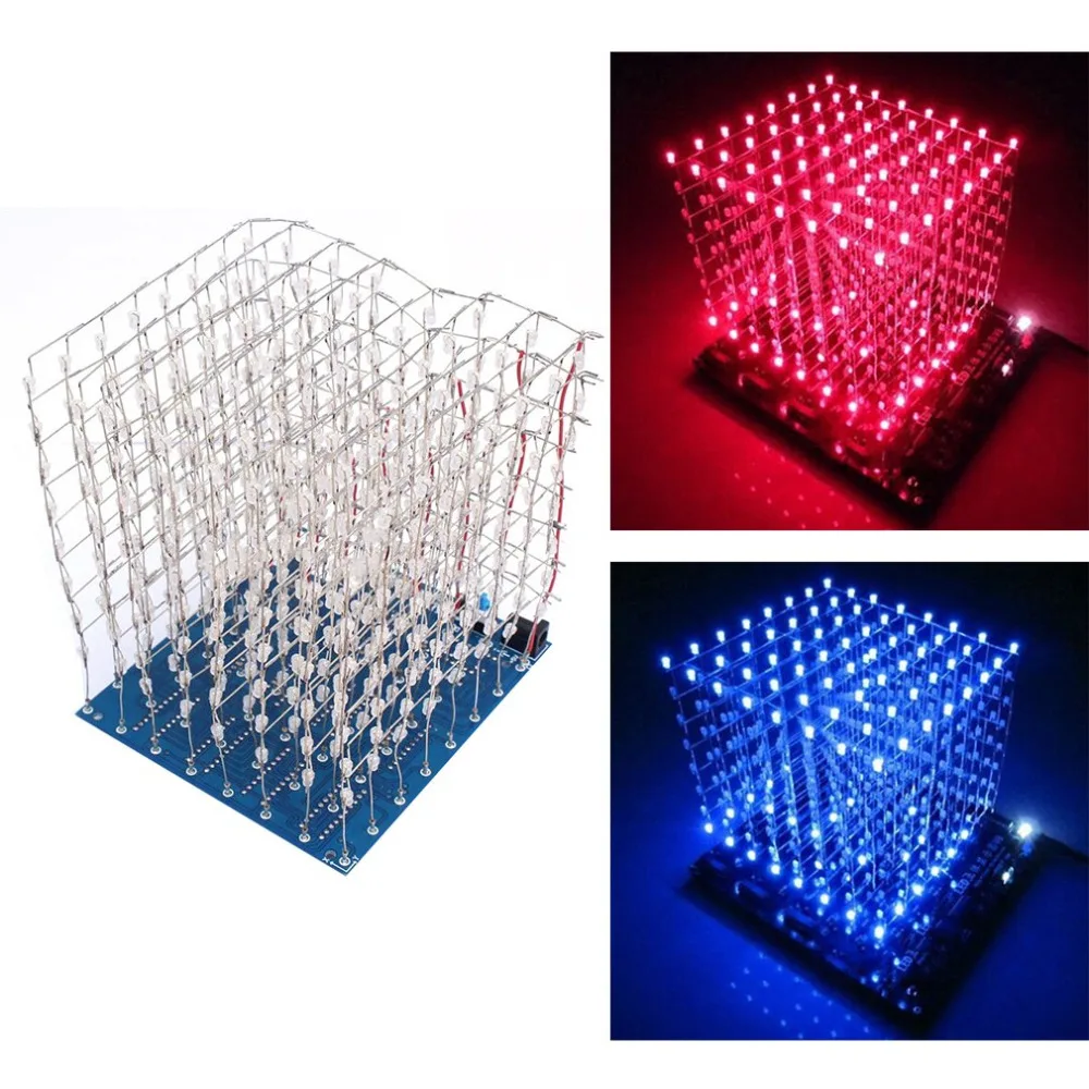 Лидер продаж по всему миру 3D Squared DIY Kit 8x8x8 3 мм LED Куб Белый светодиод синий/красный