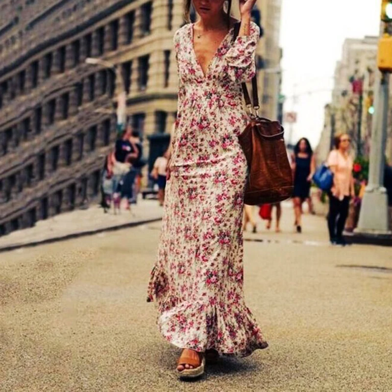 Women Boho Dress Spring Fall Casual Sexy Deep V-Neck Long Sleeve A Line Flare Holiday Vacation Long Maxi Dress Beach Party
Women Boho Dress Spring Fall Casual Sexy Deep V-Neck Long Sleeve A Line Flare Holiday Vacation Long Maxi Dress Beach Party