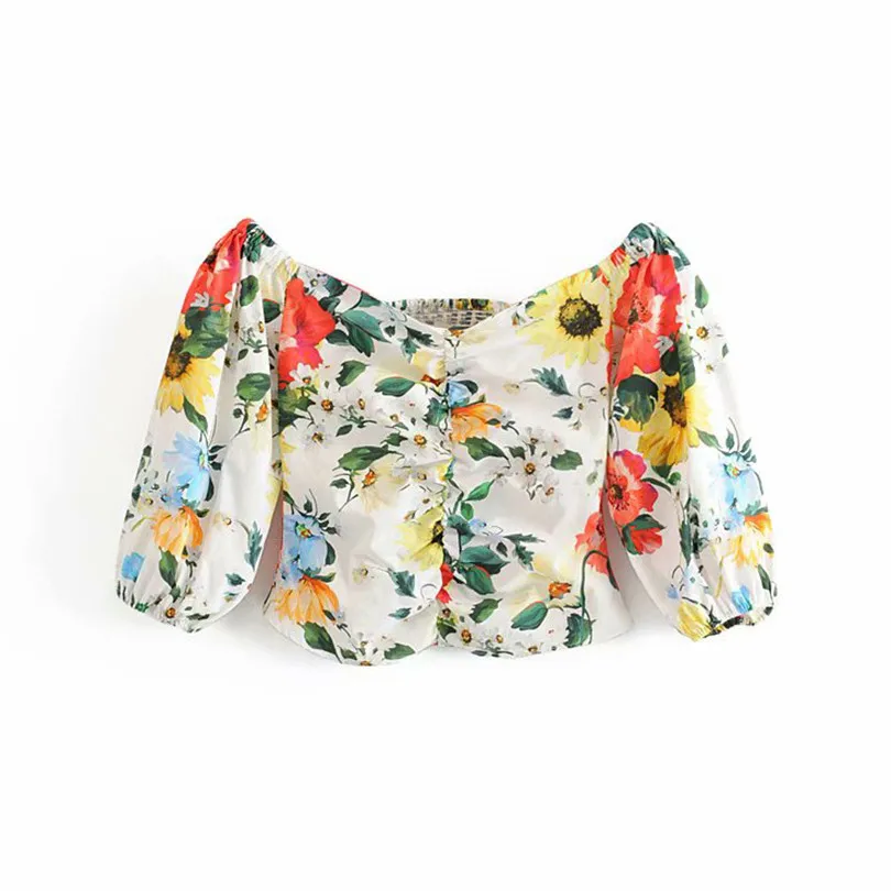 Women's Fashion sexy print short style blouse V neck back elastic three quarter sleeve shirts female sweet crop top blusas
Women's Fashion sexy print short style blouse V neck back elastic three quarter sleeve shirts female sweet crop top blusas