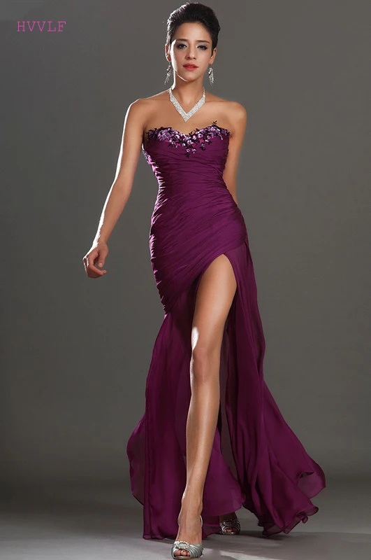 Free-Shipping-New-Design-Gorgeous-Strapless-Sweetheart-Neckline-High-Split-Appliqued-Chiffon-Evening-Dress (1)