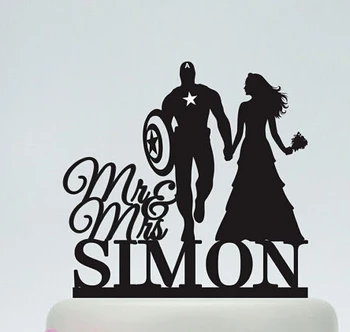 custom glitter Wedding Cake Toppers Captain America birde and groom silhouette with a girl color to choose
custom glitter Wedding Cake Toppers Captain America birde and groom silhouette with a girl color to choose
