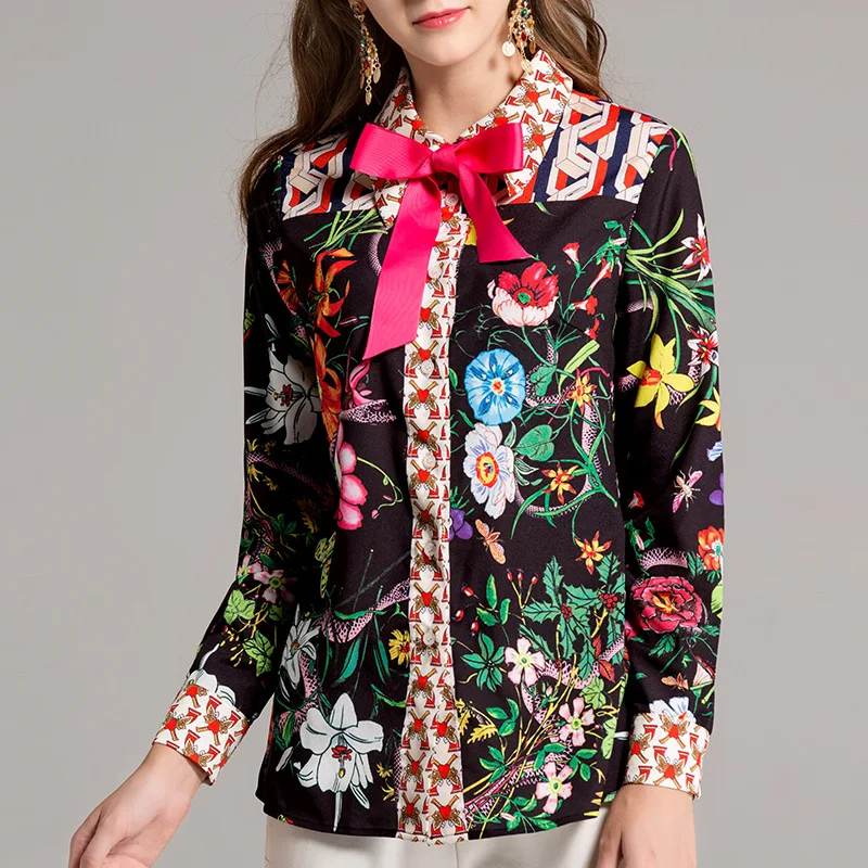 High-quality 2019 Runway Designer Blouses Women's Long sleeve Bow Collar Chiffon Floral Print Shirt Fashion Top Vintage shirt
High-quality 2019 Runway Designer Blouses Women's Long sleeve Bow Collar Chiffon Floral Print Shirt Fashion Top Vintage shirt