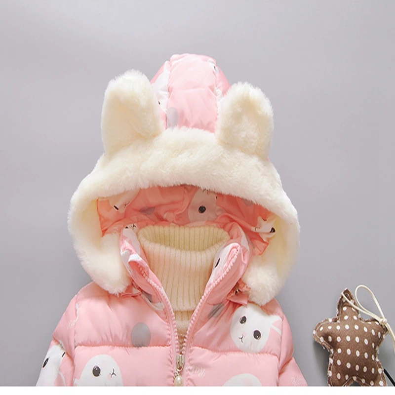 Baby girl Coat In Winter Leisure style Cartoon Rabbit head Warm and lovely zipper jacket Kids Children are not afraid of cold (5)