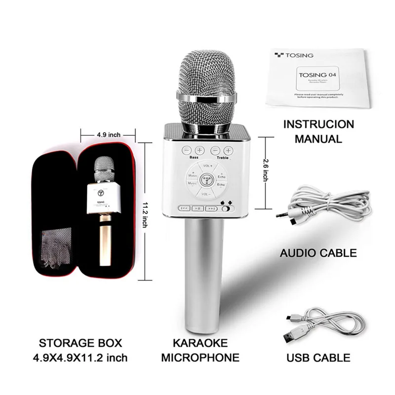 Беспроводной микрофон для караоке Tosing Q9 04 Bluetooth колонка 2 в 1 ручной переносной KTV
