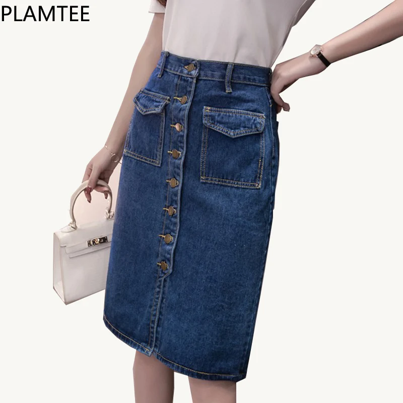 PLAMTEE Plus Size Elegant Harajuku Skirts Womens 2018 Spring Skinny High Waist Denim Skirts Fashion Slim Saia Midi with Pockets
PLAMTEE Plus Size Elegant Harajuku Skirts Womens 2018 Spring Skinny High Waist Denim Skirts Fashion Slim Saia Midi with Pockets