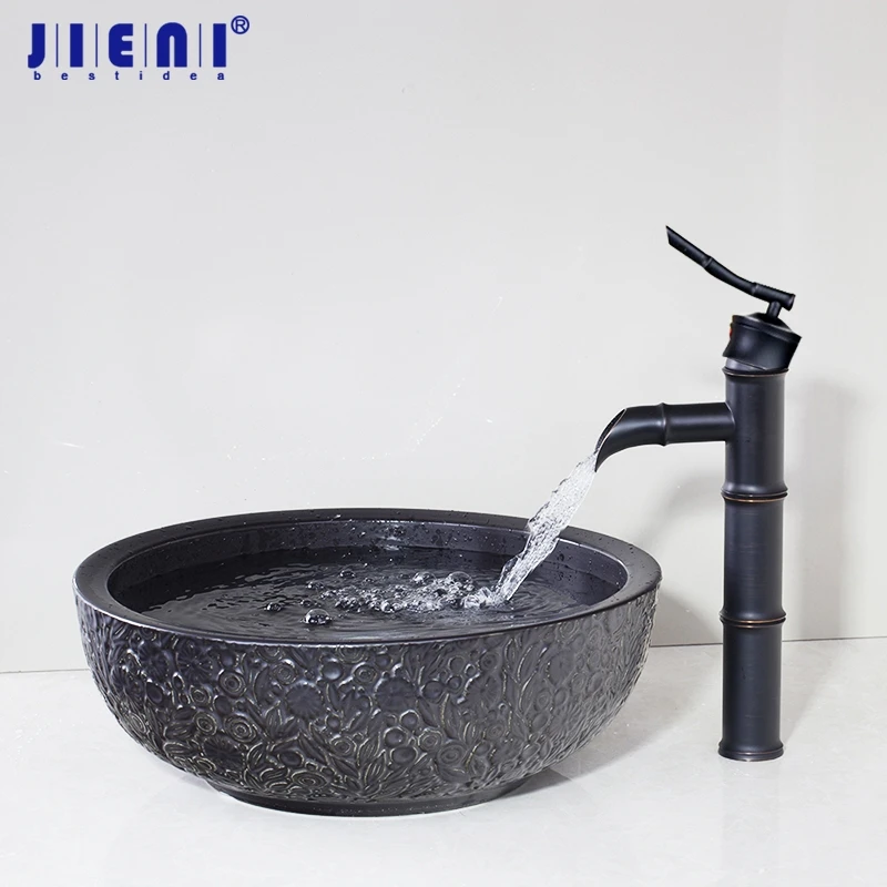 JIENI Black Bathroom Bowl Sink Ceramic Washbasin Handpainting Lavatory Bath Basin Combine with Brass Faucet Mixer Tap
JIENI Black Bathroom Bowl Sink Ceramic Washbasin Handpainting Lavatory Bath Basin Combine with Brass Faucet Mixer Tap