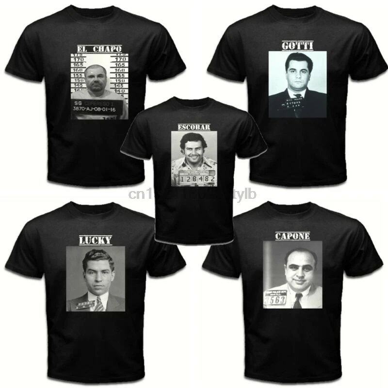 Gangster Mug Shots John Gotti Pablo Escobar EL Chapo AL Capone Mob Mafia T-shirt
Gangster Mug Shots John Gotti Pablo Escobar EL Chapo AL Capone Mob Mafia T-shirt