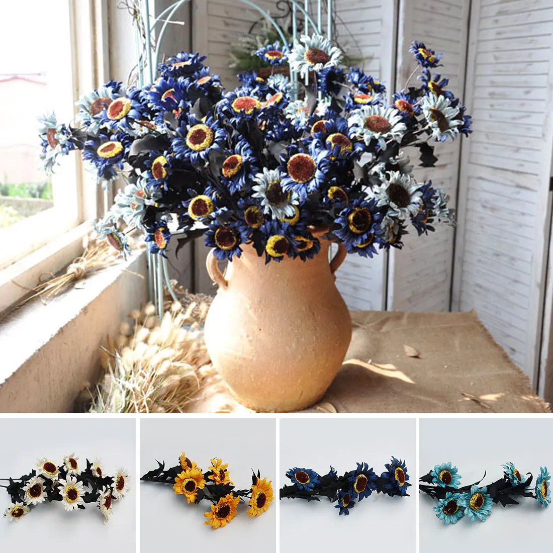 1PC European Style PE 5 Heads Artificial Sunflower Silk Flower American Country Rural Wedding Flower Birthday party decorations
1PC European Style PE 5 Heads Artificial Sunflower Silk Flower American Country Rural Wedding Flower Birthday party decorations