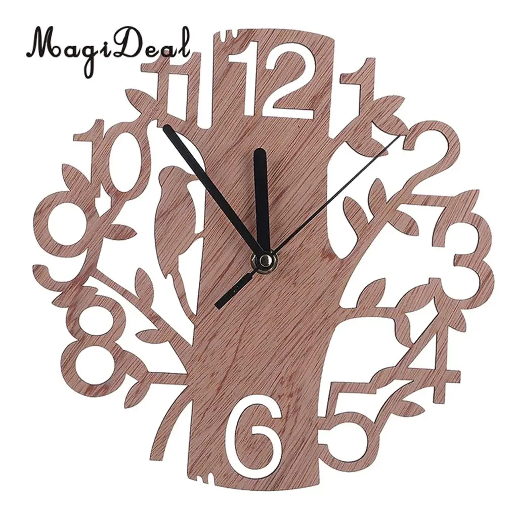 Tree Shaped Wooden Wall Clock Battery Operated Analog Clock for Home Office Housewarming Decor Gift