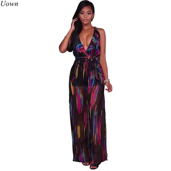 Chiffon Sheer Wide Leg Jumpsuit 2017 Women Sexy V-Neck Backless Ruffles Split Summer Overalls Print Fashion Romper Belt
Chiffon Sheer Wide Leg Jumpsuit 2017 Women Sexy V-Neck Backless Ruffles Split Summer Overalls Print Fashion Romper Belt