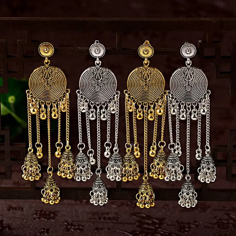 TopHanqi 2019 Bohemia Ethnic Big Bells Long Chain Tassel Drop Earring Round Metal Dangle Earrings For Women Gypsy Indian Jewelry
TopHanqi 2019 Bohemia Ethnic Big Bells Long Chain Tassel Drop Earring Round Metal Dangle Earrings For Women Gypsy Indian Jewelry