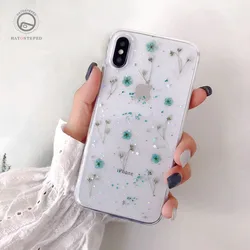 Прозрачный чехол для iPhone X XS 6 6s 7 7 plus 8 8 plus, с сухими цветами