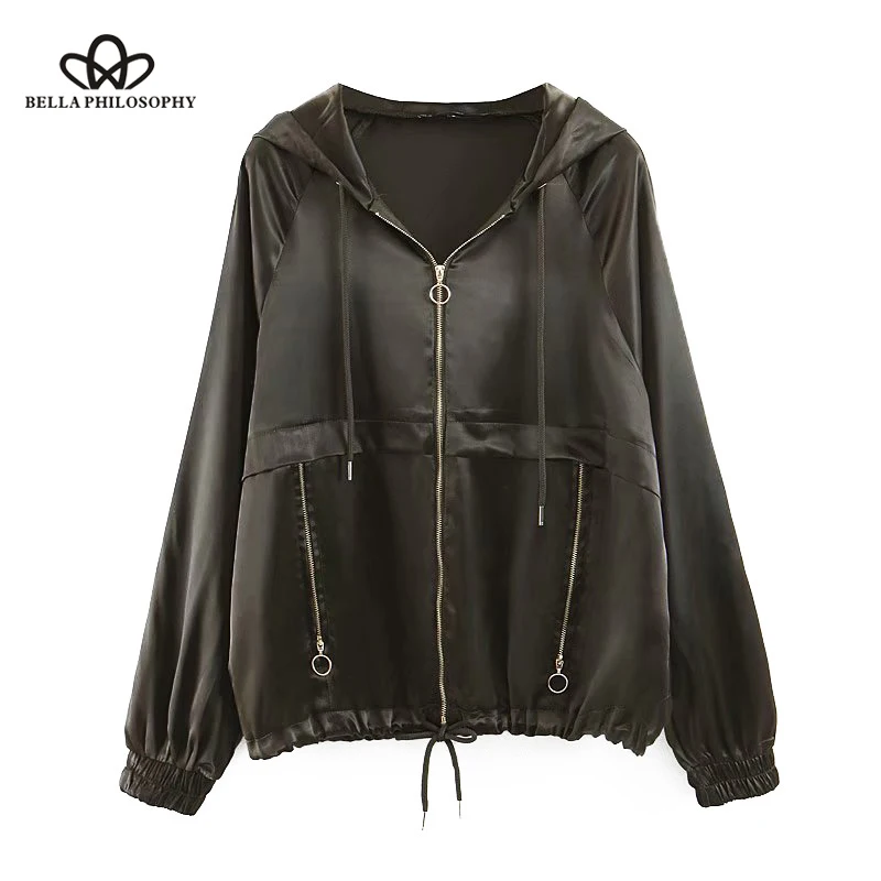 Bella Philosophy Hooded Zipper Bomber Jacket Coat Women 2019 Fashion Long Sleeve Drawstring tie Outerwear Casual Casaco Femme 
Bella Philosophy Hooded Zipper Bomber Jacket Coat Women 2019 Fashion Long Sleeve Drawstring tie Outerwear Casual Casaco Femme