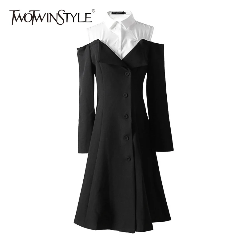 TWOTWINSTYLE Patchwork Hit Color Women's Dress Female Lapel Long Sleeve Off Shoulder High Waist Midi Dresses Autumn Fashion Tide
TWOTWINSTYLE Patchwork Hit Color Women's Dress Female Lapel Long Sleeve Off Shoulder High Waist Midi Dresses Autumn Fashion Tide