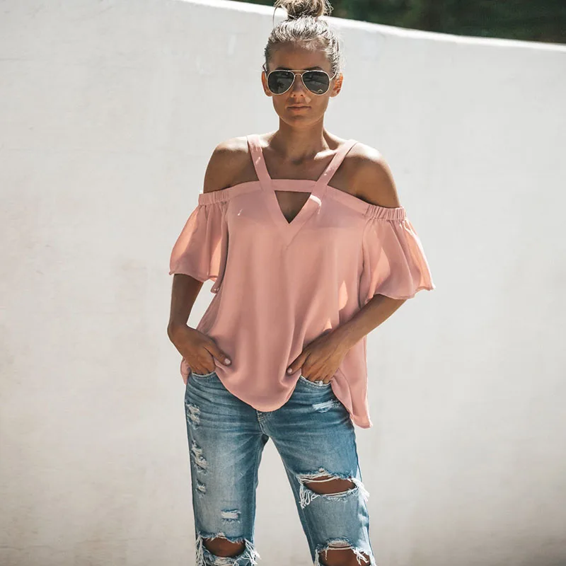 Sexy Off Shoulder Irregular Women Blouses Vintage Halter Flare Sleeve Pink Blouses Casual Loose Chiffon Shirt Blouse Streetwear
Sexy Off Shoulder Irregular Women Blouses Vintage Halter Flare Sleeve Pink Blouses Casual Loose Chiffon Shirt Blouse Streetwear
