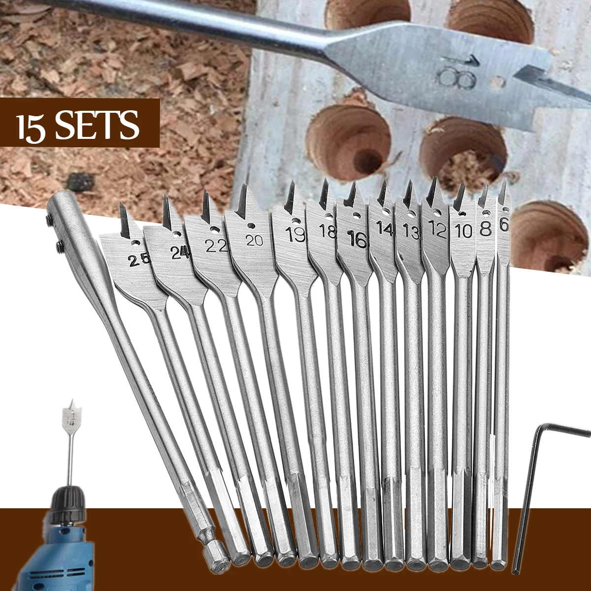 15Pcs/Set Flat Wood Spade Drill Bit Set Hex Hole Cutting Cutter + Arbors + Wrench Carbon Steel Wood Working Tool For DIY Tools
15Pcs/Set Flat Wood Spade Drill Bit Set Hex Hole Cutting Cutter + Arbors + Wrench Carbon Steel Wood Working Tool For DIY Tools