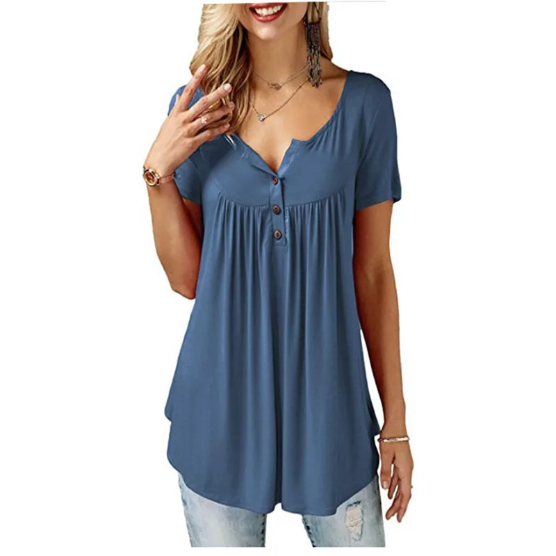 Tshirt women 2019 new hot pleated button loose short-sleeved T-shirt plus size long t shirt women vestidos dropshipping NXB1266
Tshirt women 2019 new hot pleated button loose short-sleeved T-shirt plus size long t shirt women vestidos dropshipping NXB1266
