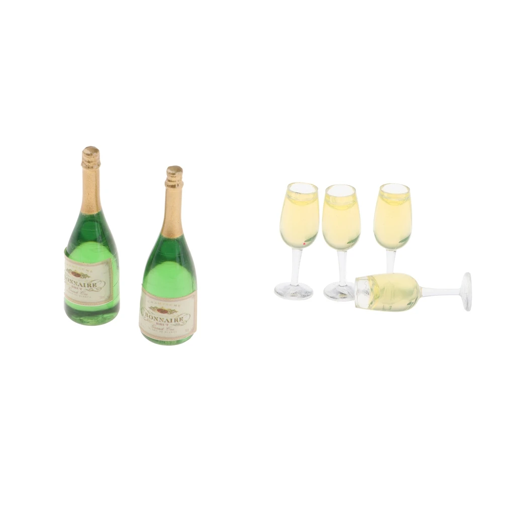 2 pcs Wine Bottles & 4 pcs Cups Kids Birthday Christmas Gifts, 1/12 Dollhouse Mini Kitchen Accessories 2 pcs Wine Bottles & 4 pcs Cups Kids Birthday Christmas Gifts, 1/12 Dollhouse Mini Kitchen Accessories