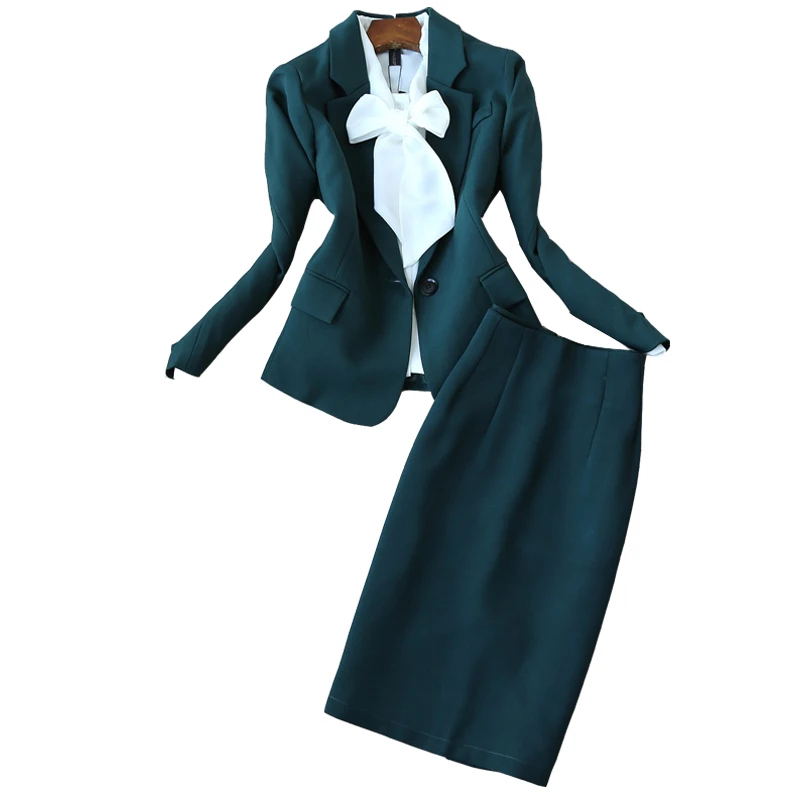 Женский офисный костюм из двух предметов блейзера с длинным рукавом и юбки |