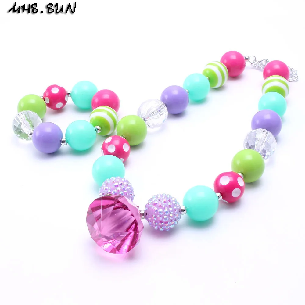 

MHS.SUN 2sets Fashion Colorful Kid Chunky Necklace Jewelry Set Pretty Girl Children Bubblegum Bead Chunky Necklace Bracelet Set