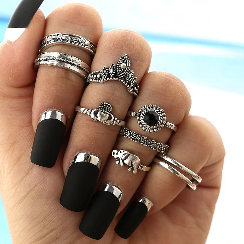 Vintage Bohemian Midi Knuckle Rings For Women Anel Black Crystal Tibetan Turkish Silver Elephant Knuckle Rings Gift
Vintage Bohemian Midi Knuckle Rings For Women Anel Black Crystal Tibetan Turkish Silver Elephant Knuckle Rings Gift