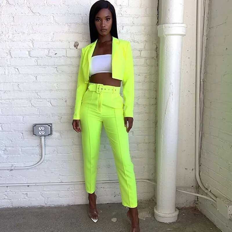 

NATTEMAID Long Sleeve Jacket And Pants Two Piece Set Nightclub Sexy 2 Piece Set Women Set With Belt Ladies Fashion Outfits 2019