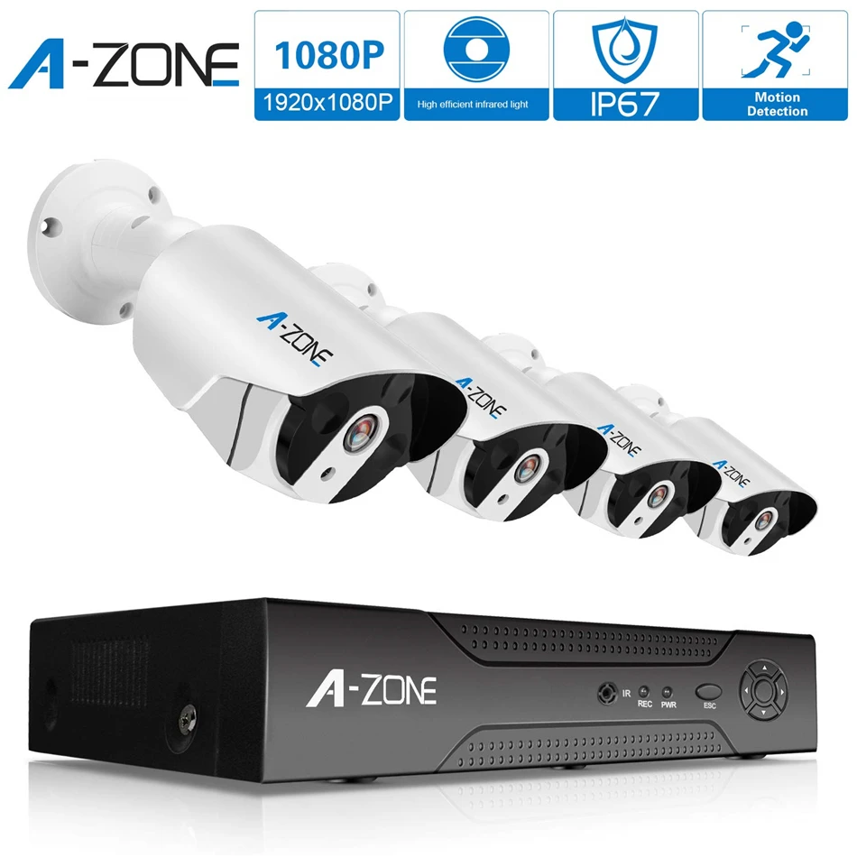 

A-ZONE 4CH 1080P NVR CCTV System IP POE 2.0 Waterproof Night Vision Surveillance IR-CUT Security Camera Kit with 1TB HDD