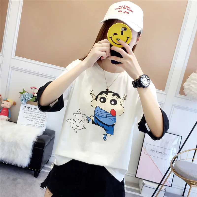 Women T shirt Japanese Anime Crayon Shin-chan Printed Kawaii Harajuku Tshirts Patchwork Befree Loose Tops Cotton Summer Top Tees
Women T shirt Japanese Anime Crayon Shin-chan Printed Kawaii Harajuku Tshirts Patchwork Befree Loose Tops Cotton Summer Top Tees