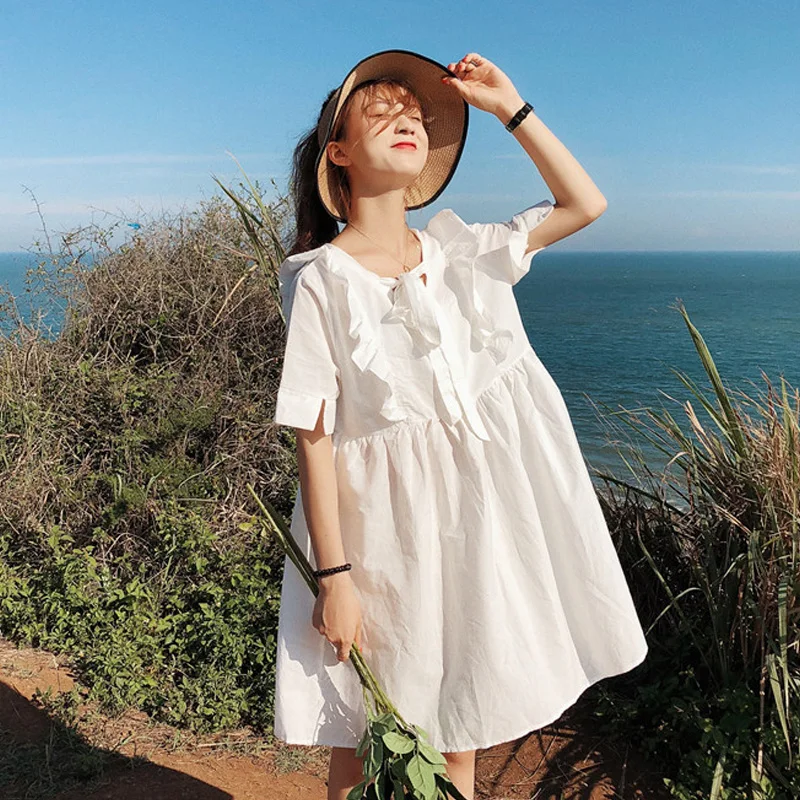 Summer Dress New Women's Korean Fresh and Sweet Students Loose Slim V Collar Harajuku Dress
Summer Dress New Women's Korean Fresh and Sweet Students Loose Slim V Collar Harajuku Dress