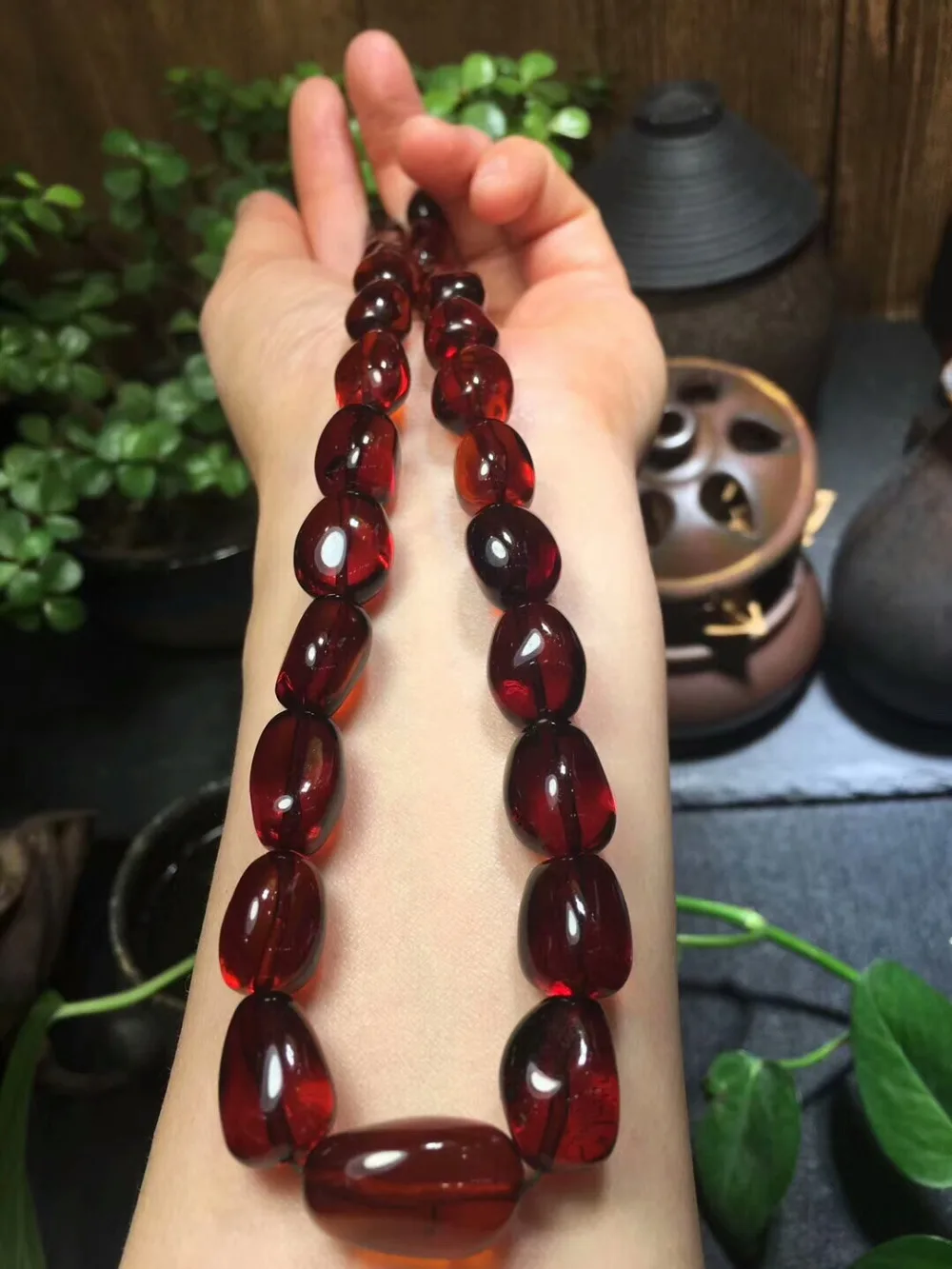 Genuine Natural Blood Red Amber Gemstone Crystal Oval Beads Big Size Necklace 22x13mm Certificate (5)