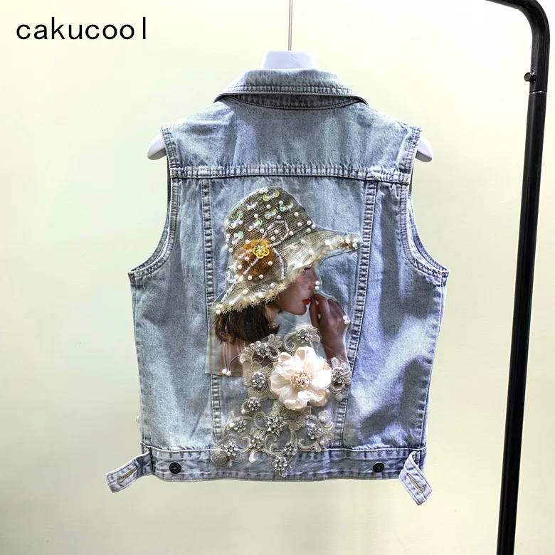 Cakucool European Style denim Jeans Coat Women Embroidery Sequins Cartoon Floral Beading Waistcoat Slim Girls Vest Plus Size
Cakucool European Style denim Jeans Coat Women Embroidery Sequins Cartoon Floral Beading Waistcoat Slim Girls Vest Plus Size