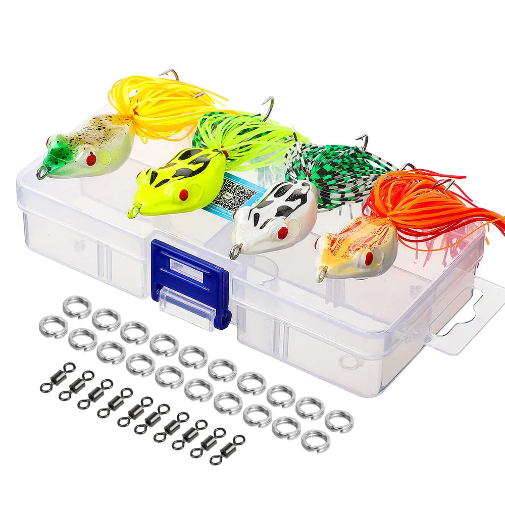 DONQL 4pcsSet 10g Fishing Lure Frog soft Silicone Artificial Bait Topwater Fishing Frog Kit Double Hooks Fish Lures Tackle 001 (1)