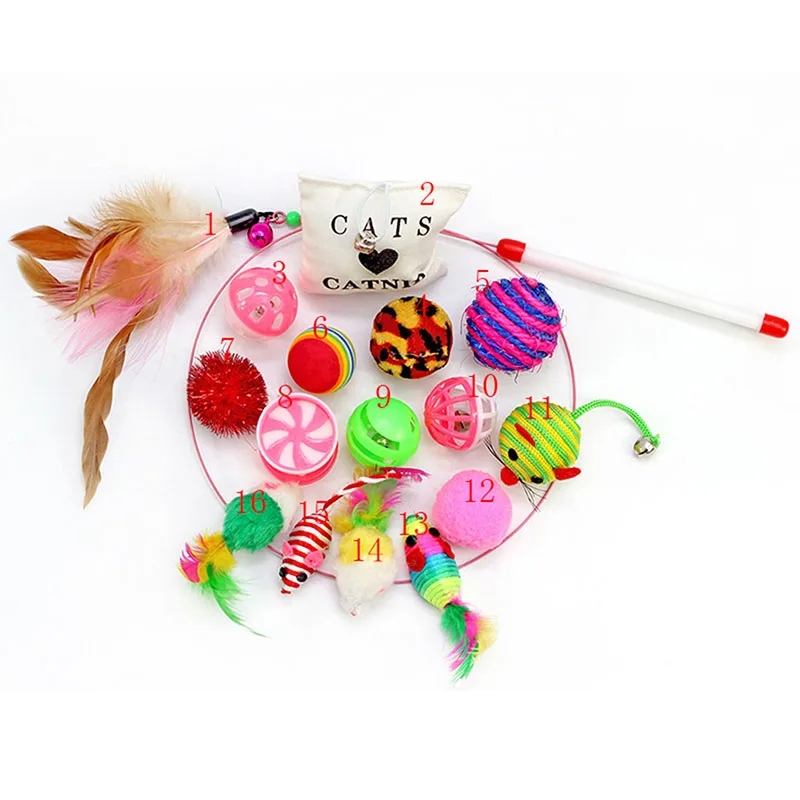 16 pcs Pet Cat Toy Set Feather Teaser Wand Catnip Toys Ball Rings cats interactive Products Scraper
16 pcs Pet Cat Toy Set Feather Teaser Wand Catnip Toys Ball Rings cats interactive Products Scraper