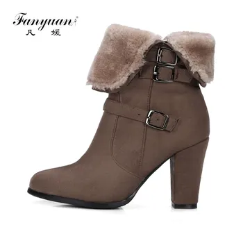 Fanyuan Snow boots Women Warm Plush short Boots Casual Block Heels Buckle Strap Winter Motorcycle Heeled Boots zapatos mujer
Fanyuan Snow boots Women Warm Plush short Boots Casual Block Heels Buckle Strap Winter Motorcycle Heeled Boots zapatos mujer