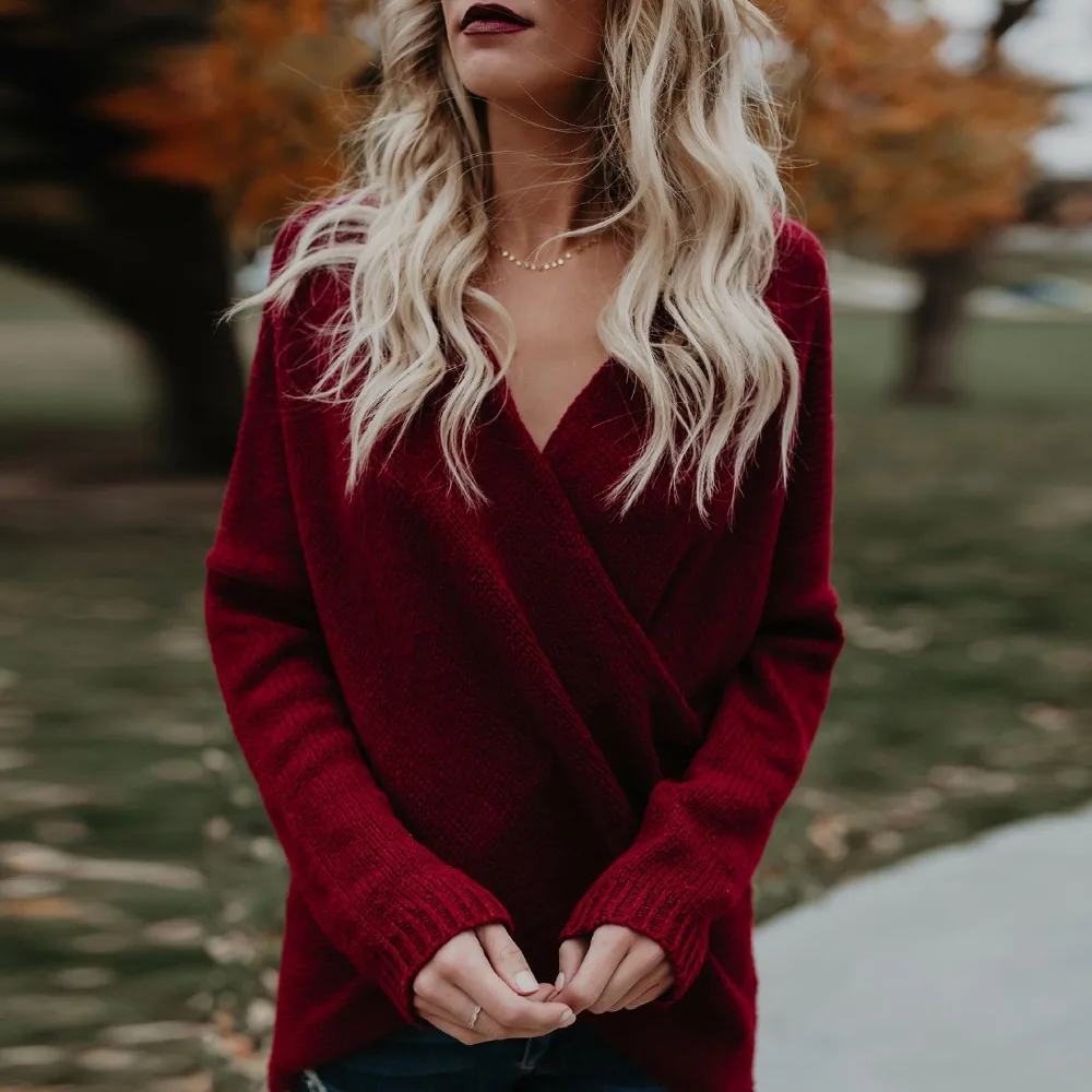 Women Autumn Spring V Neck Sweater Long Sleeve Solid XL Full Sleeve Daily Basic Sweater Casual Wine Red Sweater New 2018
Women Autumn Spring V Neck Sweater Long Sleeve Solid XL Full Sleeve Daily Basic Sweater Casual Wine Red Sweater New 2018