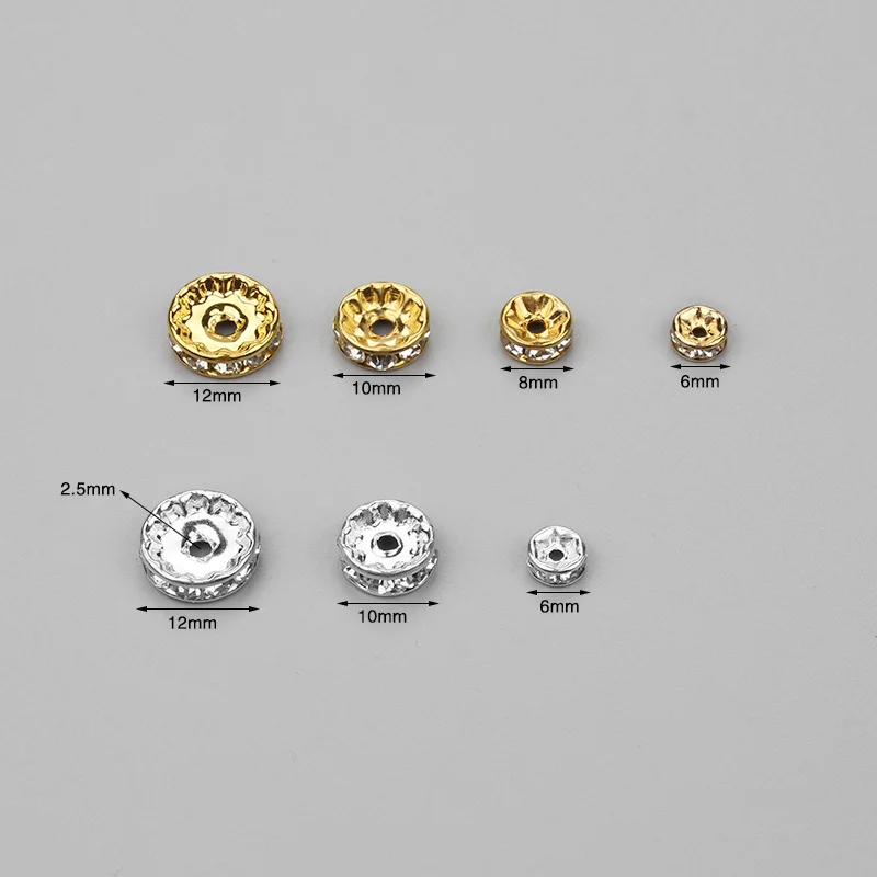 50pcs/lot 6/8/10/12mm Dia Silver/Gold Crystal Charm Beads Spacer Beads DIY Necklace Bracelet Making Accessories
50pcs/lot 6/8/10/12mm Dia Silver/Gold Crystal Charm Beads Spacer Beads DIY Necklace Bracelet Making Accessories