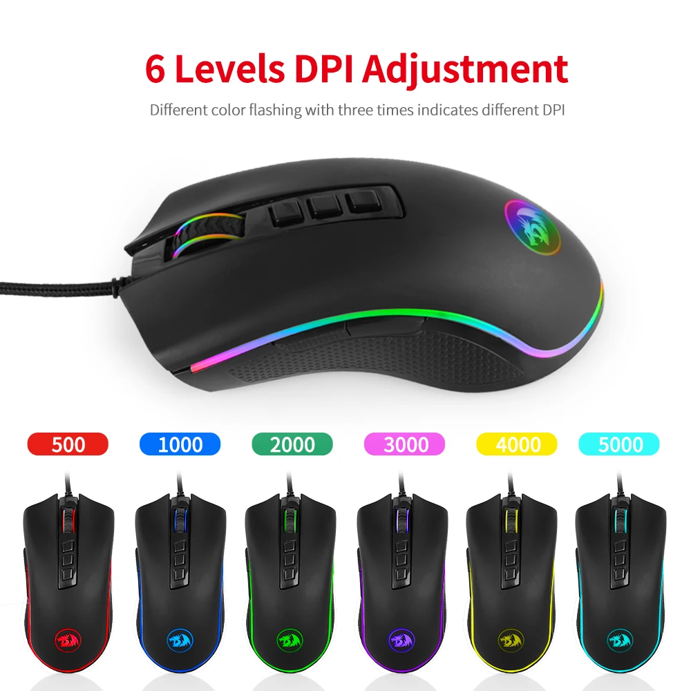 Redragon 5000 dpi RGB Проводная игровая мышь Мыши 6 Регулируемых уровней с 8 кнопками для ПК