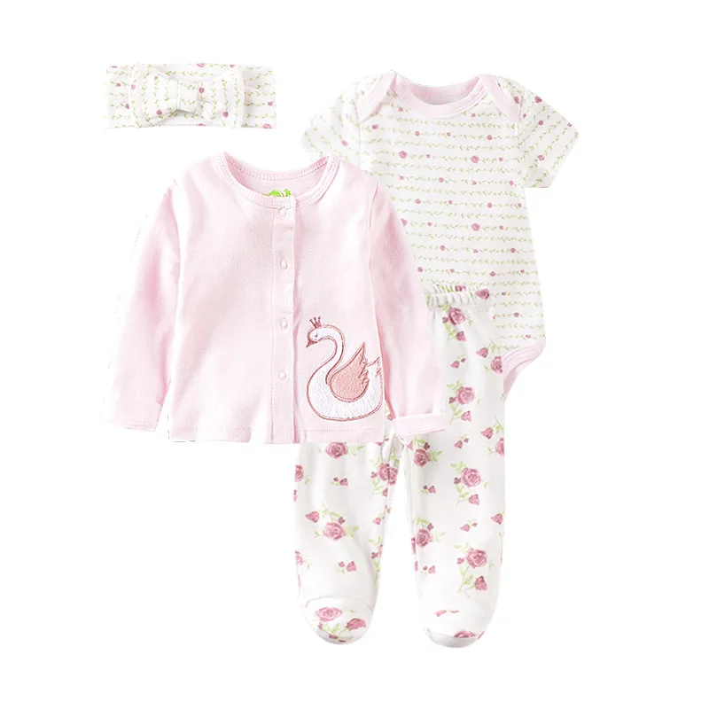 Baby Clothing Set Cotton 4 Piece baby Girls Clothes Suit Newborn Infant Flower Swan Printed Bodysuit+Pant+Outerwear+Cap/Headband
Baby Clothing Set Cotton 4 Piece baby Girls Clothes Suit Newborn Infant Flower Swan Printed Bodysuit+Pant+Outerwear+Cap/Headband