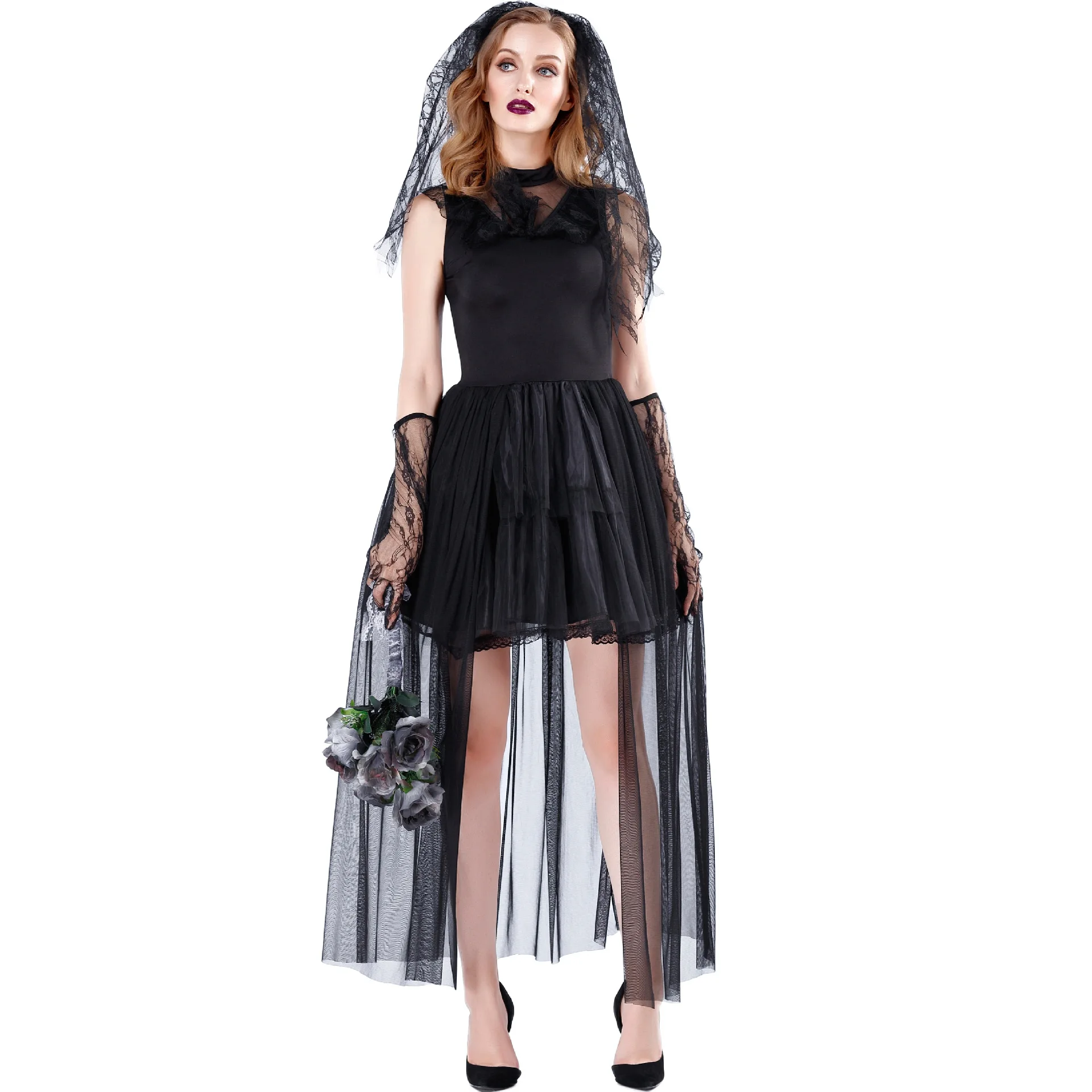 Vampire Zombie Cosplay Black Ghost Bride Costumes Witch Princess Mesh Dress and Head Wear Set Halloween Costumes For Women
Vampire Zombie Cosplay Black Ghost Bride Costumes Witch Princess Mesh Dress and Head Wear Set Halloween Costumes For Women