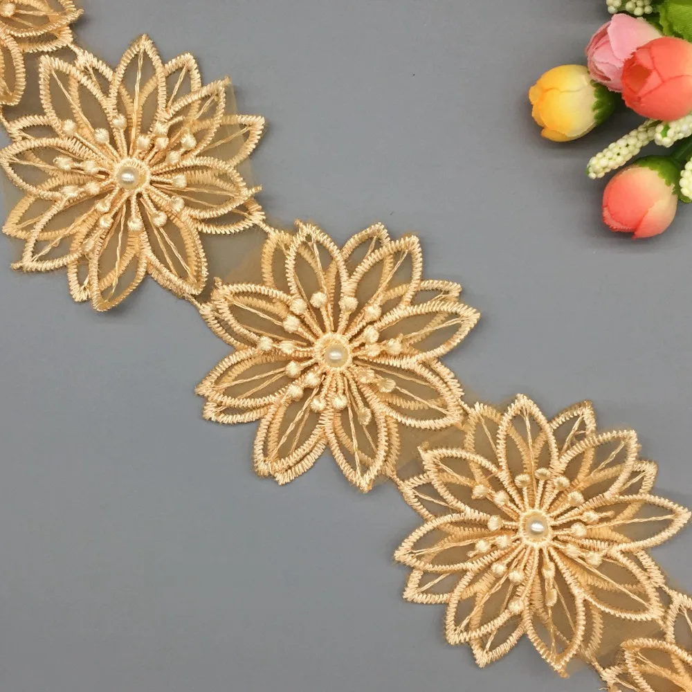 5 Yards Soluble Gold Flowers Pearl Beaded Lace Trim Ribbon Fabric Tulle Dentelle Embroidered Sewing Craft For Costume Hat Decor
5 Yards Soluble Gold Flowers Pearl Beaded Lace Trim Ribbon Fabric Tulle Dentelle Embroidered Sewing Craft For Costume Hat Decor