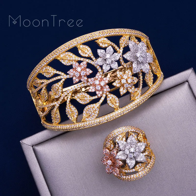 MoonTree Fashion Luxury Super Shiny Stereo Flowers Three Color Copper Zircons Jewelry Sets Women Width Bracelet Bangle And Ring
MoonTree Fashion Luxury Super Shiny Stereo Flowers Three Color Copper Zircons Jewelry Sets Women Width Bracelet Bangle And Ring