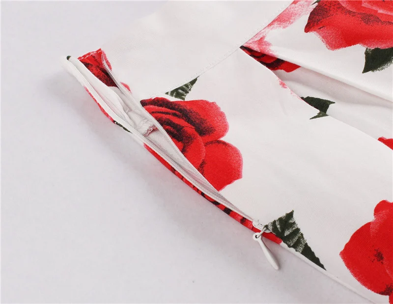 Kostlish Retro Print Flower Summer Skirts Womens 2017 High Waist Vintage Skirt Elegant A-Line Midi Women Skirt Plus Size XXL 22 (39)