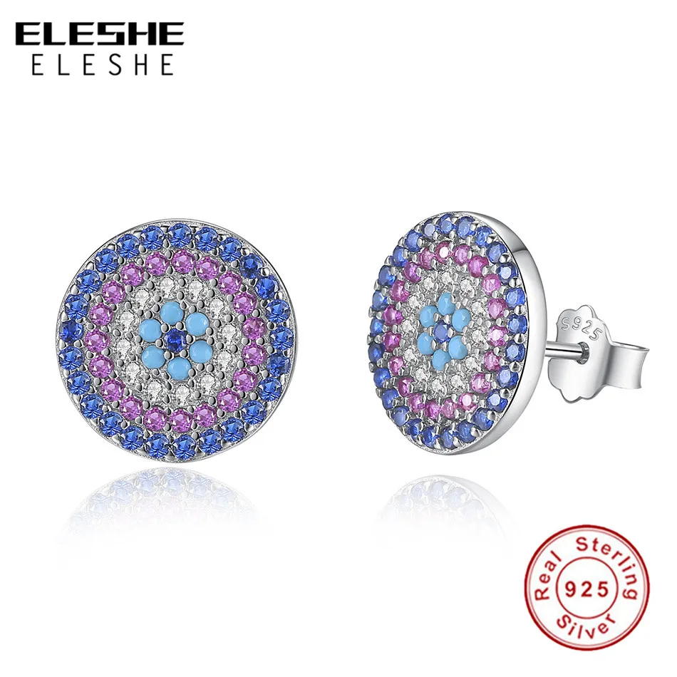 ELESHE Romantic Real 925 Sterling Silver Earrings Round Crystal Blue Zircon Eye Stud Earrings for Women Wedding Jewelry Bijoux
ELESHE Romantic Real 925 Sterling Silver Earrings Round Crystal Blue Zircon Eye Stud Earrings for Women Wedding Jewelry Bijoux