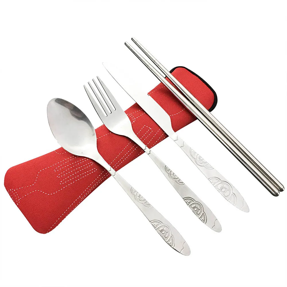 

4pcs Flatware Set Knife Fork Spoon Chopsticks Rustproof Stainless Steel Tableware Lightweight Dinnerware Camping Cutlery Sets