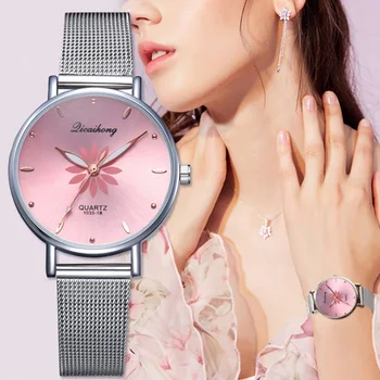 New Fashion Flower Women Watches Silver Mesh Band Quartz Analog Pink Bracelet Wrist Watch Ladies Dress Wristwatch montre femme 
New Fashion Flower Women Watches Silver Mesh Band Quartz Analog Pink Bracelet Wrist Watch Ladies Dress Wristwatch montre femme